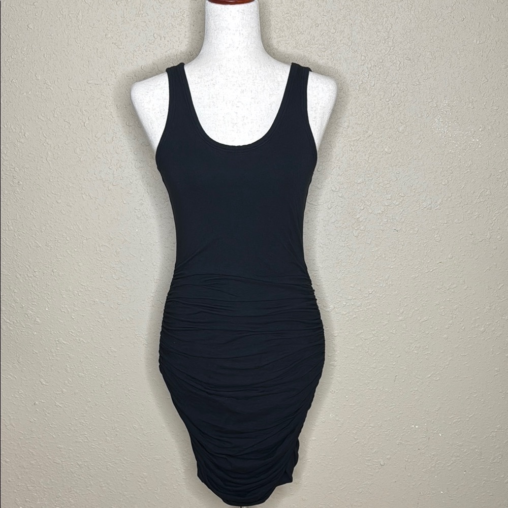 Express Black Ruched Bodycon Midi Dress